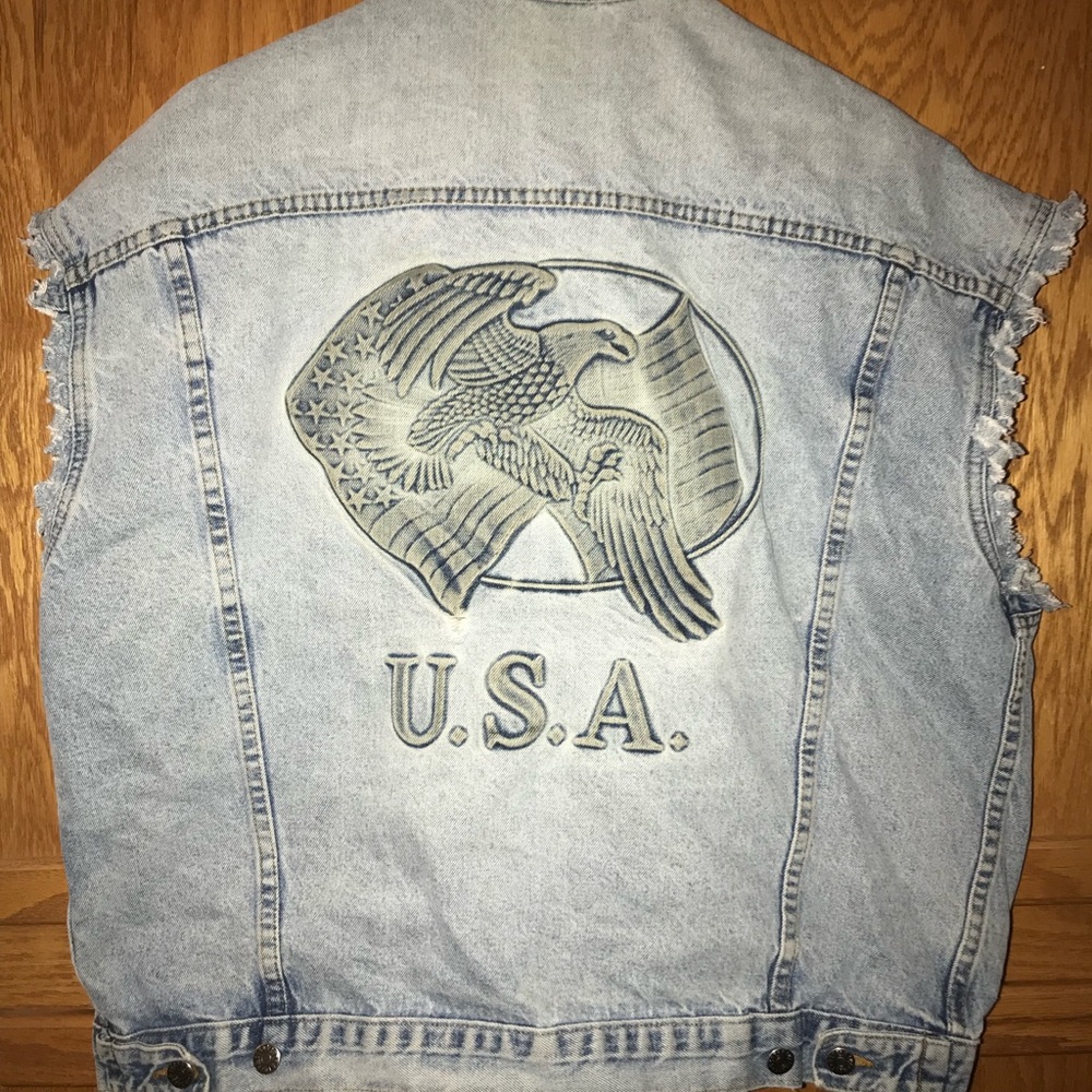 Distressed Tyca USA Eagle Jean Biker Vest XL
